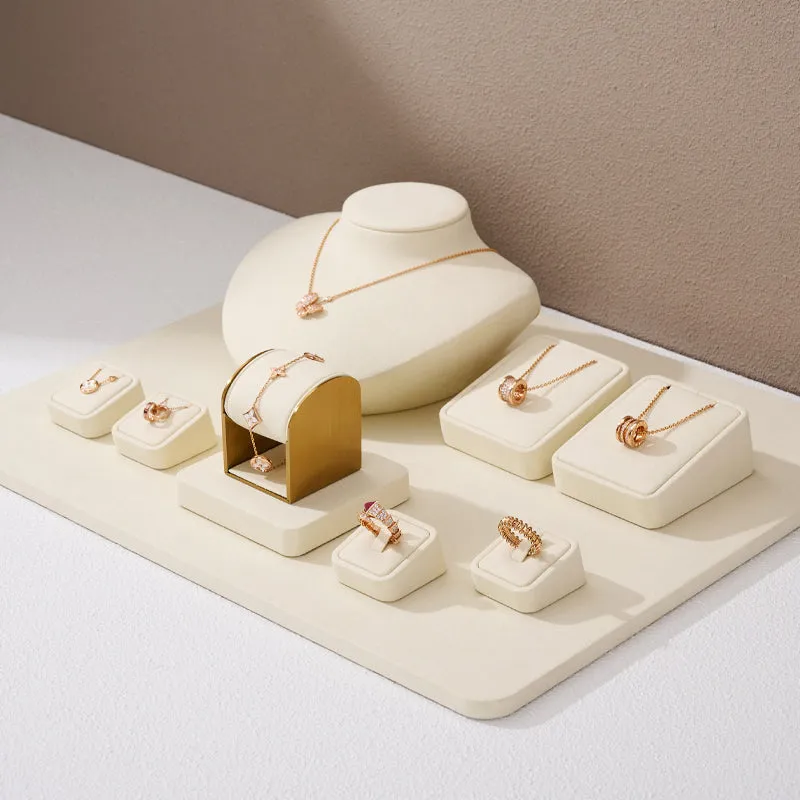 Beige Microfiber Ring Jewelry Display Set TT164