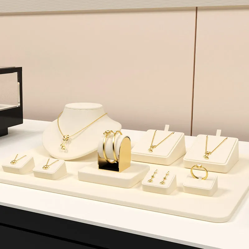 Beige Microfiber Ring Jewelry Display Set TT164