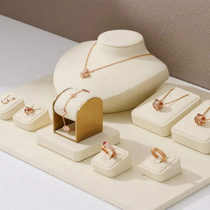 Beige Microfiber Ring Jewelry Display Set TT164