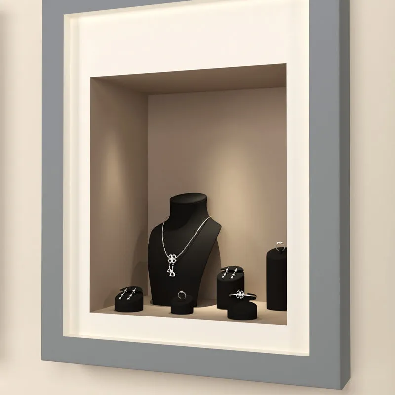 Black Microfiber Earrings Ring Jewelry Display Set TT154