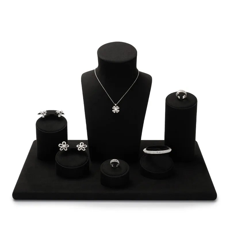 Black Microfiber Earrings Ring Jewelry Display Set TT154