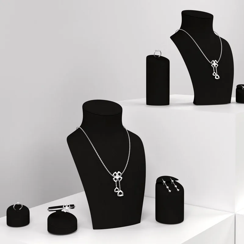 Black Microfiber Earrings Ring Jewelry Display Set TT154