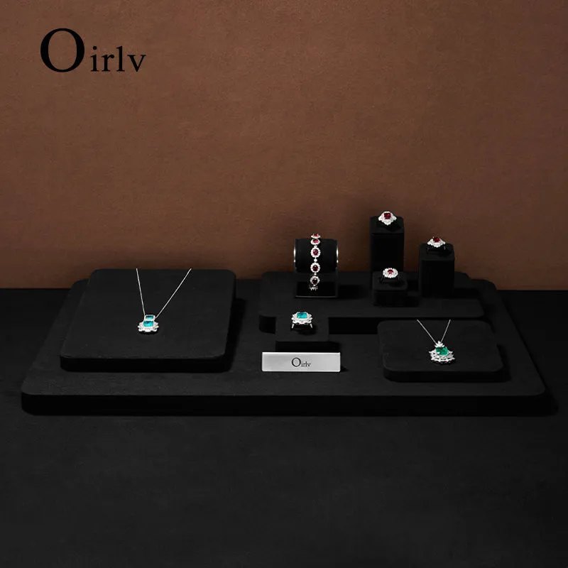 Black Microfiber Ring Earrings Bracelet Jewelry Display Set TT178