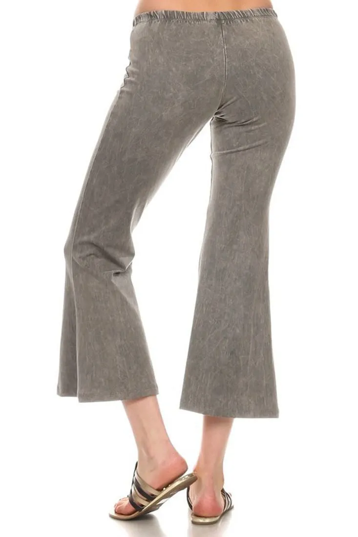 Cropped Pants High Waist Flare Denim Taupe Gray