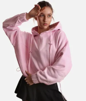 Pretty in Pink - Oversized Half Zip Hoodie with Kangaroo Pocket
