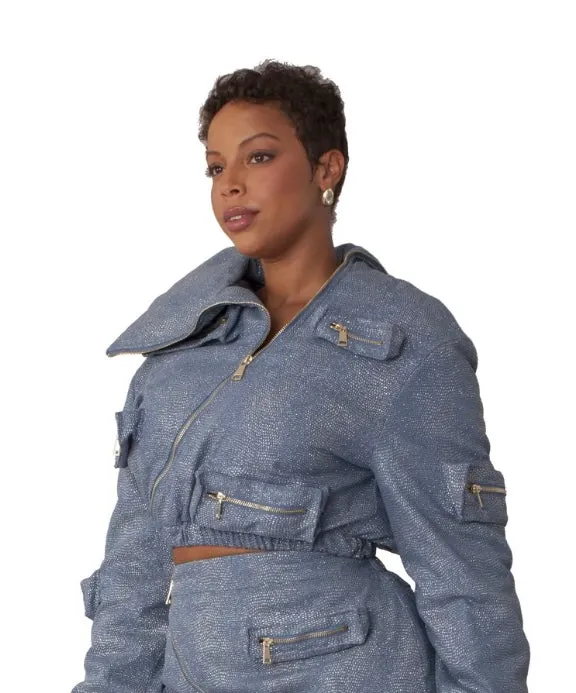 Puffer bling denim jacket
