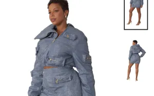 Puffer bling denim jacket
